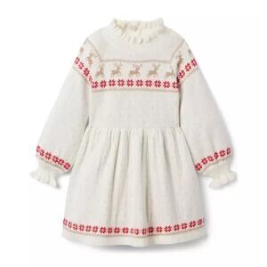Janie and Jack Fair Isle Reindeer Christmas Poinsettia Sweater Dress 12-24 month